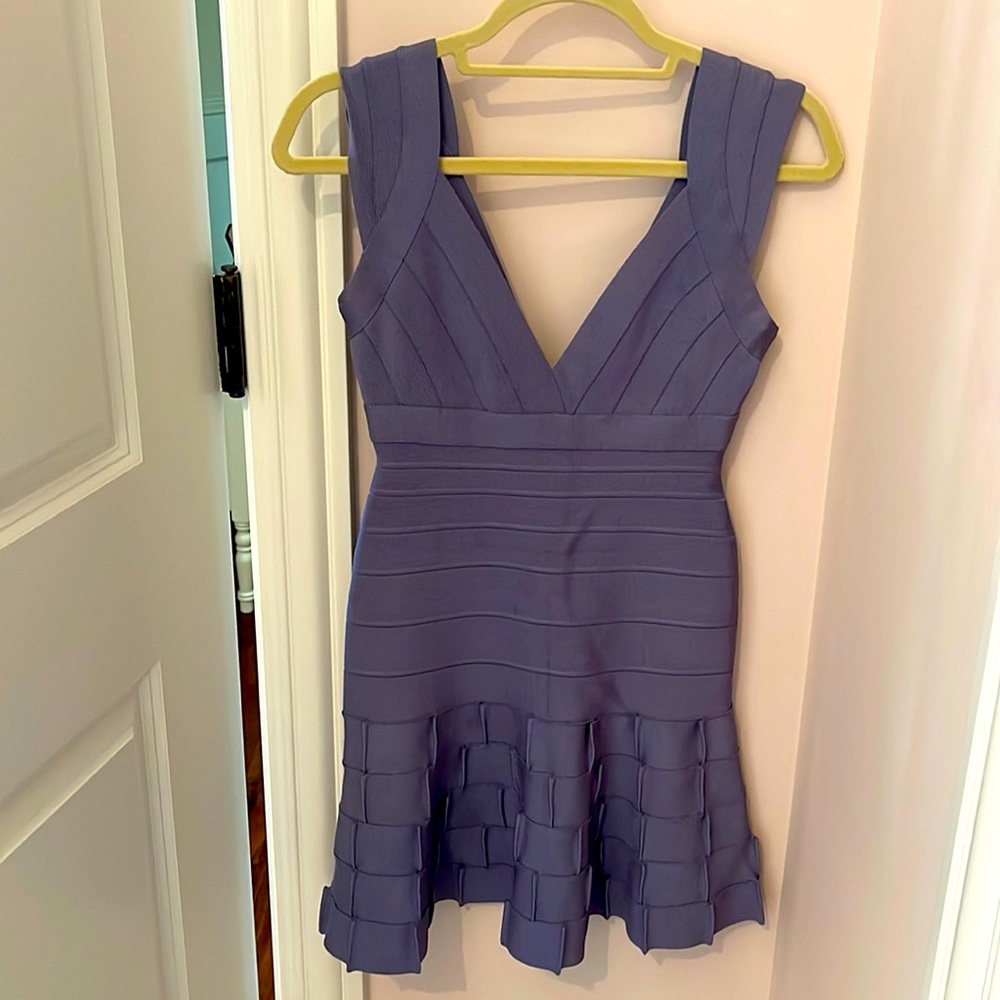Herve Léger purple mini dress